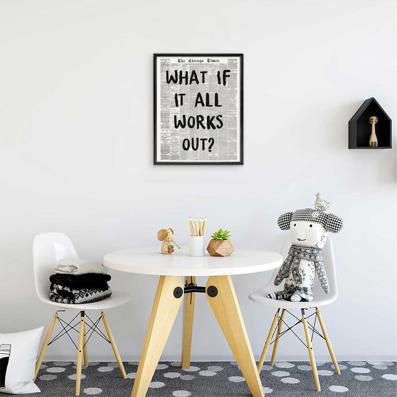 KBKBART Framed Canvas Wall Art What If It All Works Out, 12x16 inch Black and White Newspaper Aesthetic Poster, Positive Affirmations Quote Prints for Bedroom Wall Decor - Image 5