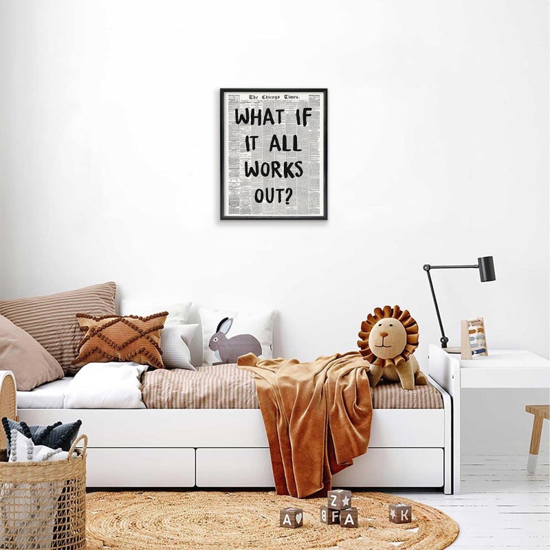 KBKBART Framed Canvas Wall Art What If It All Works Out, 12x16 inch Black and White Newspaper Aesthetic Poster, Positive Affirmations Quote Prints for Bedroom Wall Decor - Image 4
