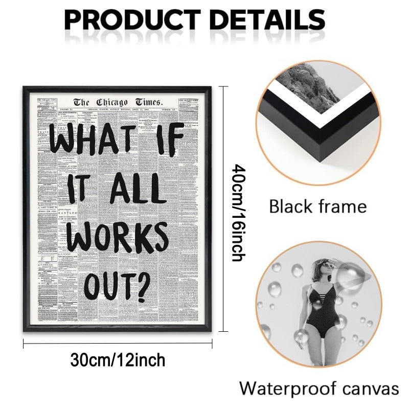 KBKBART Framed Canvas Wall Art What If It All Works Out, 12x16 inch Black and White Newspaper Aesthetic Poster, Positive Affirmations Quote Prints for Bedroom Wall Decor - Image 3
