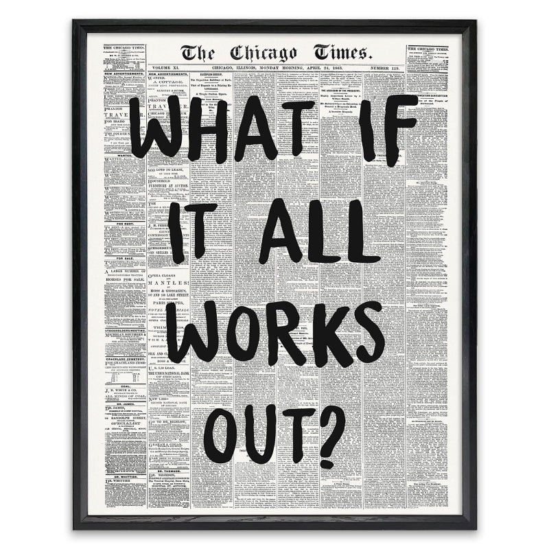 KBKBART Framed Canvas Wall Art What If It All Works Out, 12x16 inch Black and White Newspaper Aesthetic Poster, Positive Affirmations Quote Prints for Bedroom Wall Decor - Image 1