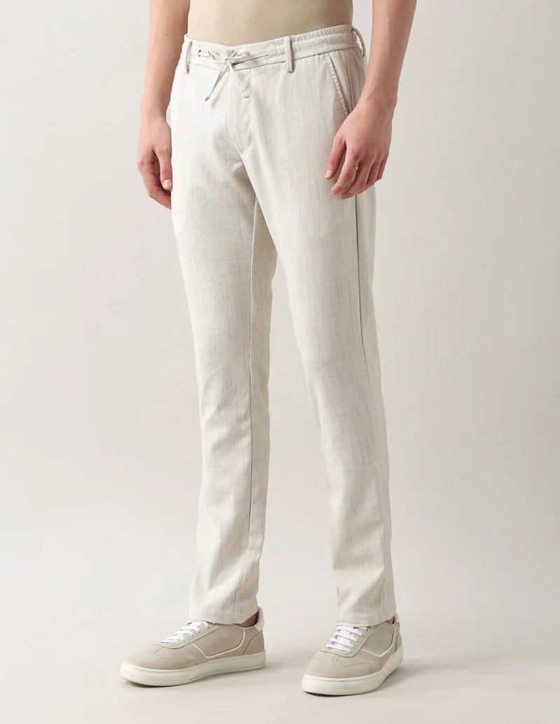 Arrow Light Brown Textured Slim Fit Trousers for Men | Best Price UAE