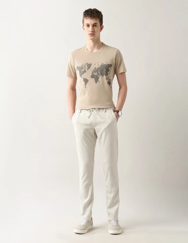 Arrow Light Brown Textured Slim Fit Trousers for Men | Best Price UAE