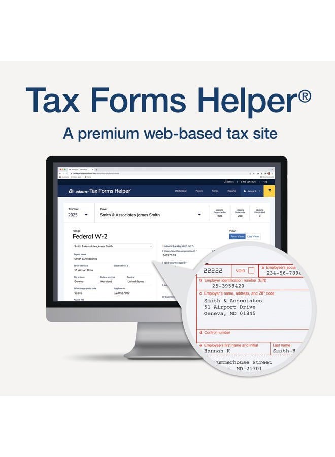 ADAMS 2025 W-2 Tax Forms Kit, 6-Part for 50 Employees/Recipients, Inkjet/Laser Printer Compatible, Includes 6 W-3 Forms, Access to Adams Tax Forms Helper (1017239) - Image 3
