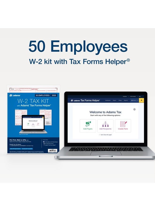 ADAMS 2025 W-2 Tax Forms Kit, 6-Part for 50 Employees/Recipients, Inkjet/Laser Printer Compatible, Includes 6 W-3 Forms, Access to Adams Tax Forms Helper (1017239) - Image 2
