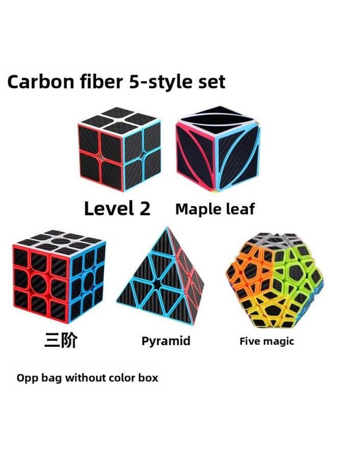 Rubik's Cube Package Combination Second-order Third-order Pyramid Five Magic Carbon Fiber Color Package-Color:Carbon 5  - Image 1