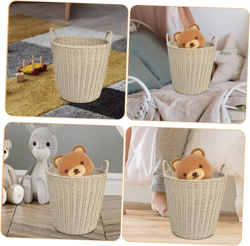Outanaya 1pc Imitation Rattan Plastic Laundry Basket for Boy Girl Small Multi-functional Toy and Clothes Organizer for Home Storage - Image 3