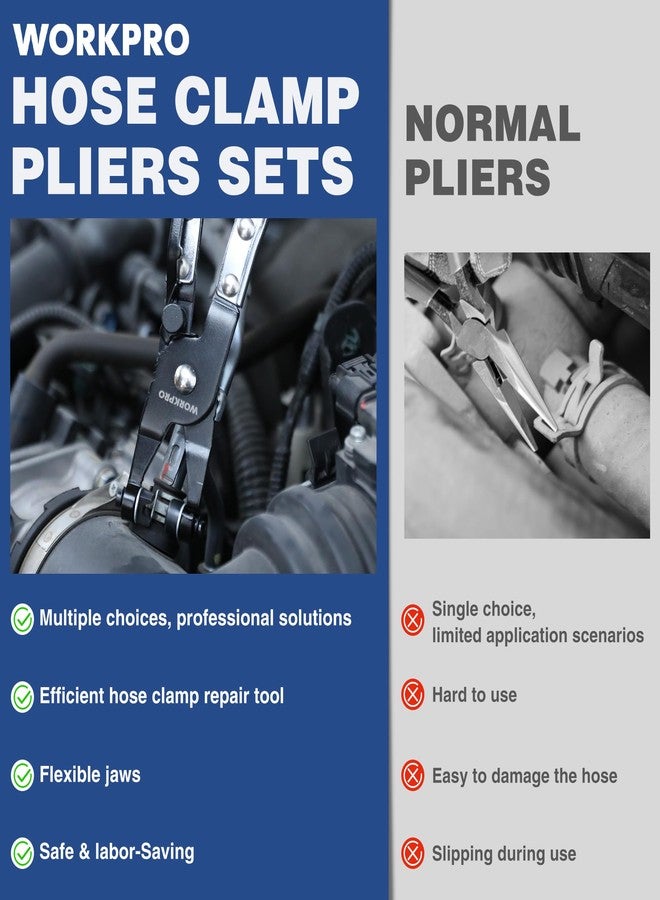 ووركبرو طقم كماشة مشابك خرطوم WORKPRO من قطعتين، كماشة مشبك خرطوم مرن بطول 27 بوصة، كماشة خراطيم ذات شريط مسطح، أداة إزالة لخرطوم سائل تبريد السيارة، وأنبوب الماء - Image 4