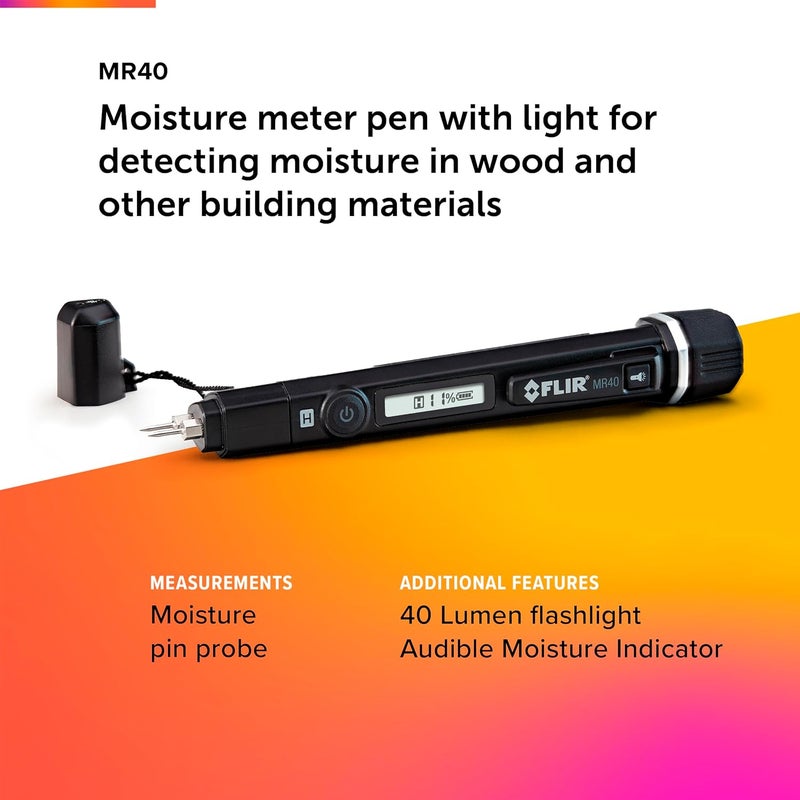 Flir MR40 Moisture Pen + Flashlight, Pocket Portable, Rugged 2-Pin, Single-Scale Moisture Meter with an Integrated Flashlight for Wood and Common Building Materials - Image 2