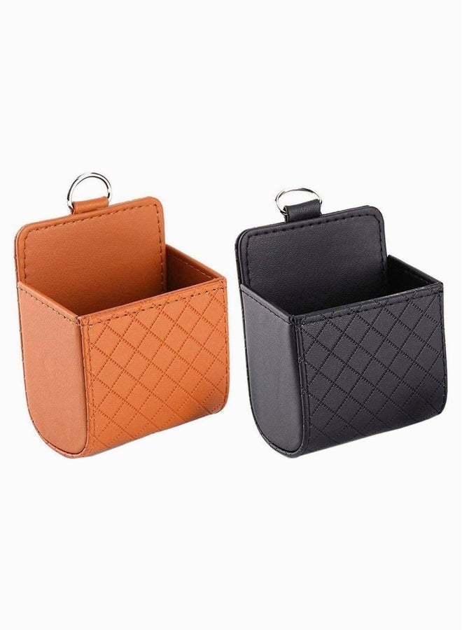 Generic Car Air Vent Storage Bag, Multifunctional Car Pocket Automotive Air Vent Mobile Phone Storage, Pouch Small Bag Organizer Box Holder Set of 2 (Black and Brown) - Image 1