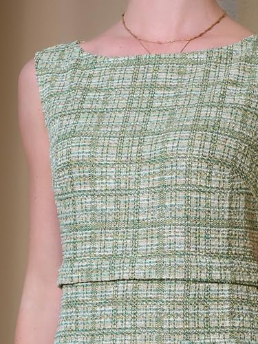 Hobemty Women's Sleeveless Tweed Dress Boat Neck Work Office Sheath Dresses Large Green - Image 4