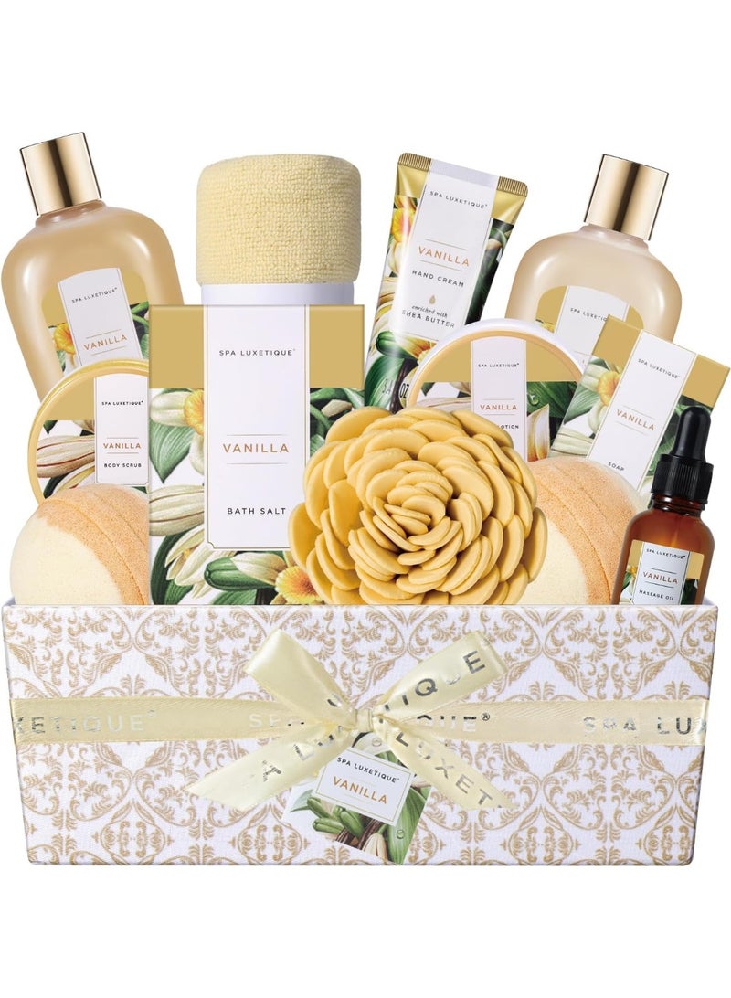 spa luxetique Spa Gift Baskets for Women, Spa Luxetique Spa Gifts for Women, Birthday Gifts for Women, 12pc Vanilla Bath Gift Set, Self Care Gifts for Women, Spa Kit for Women, Gifts for Women - Image 1