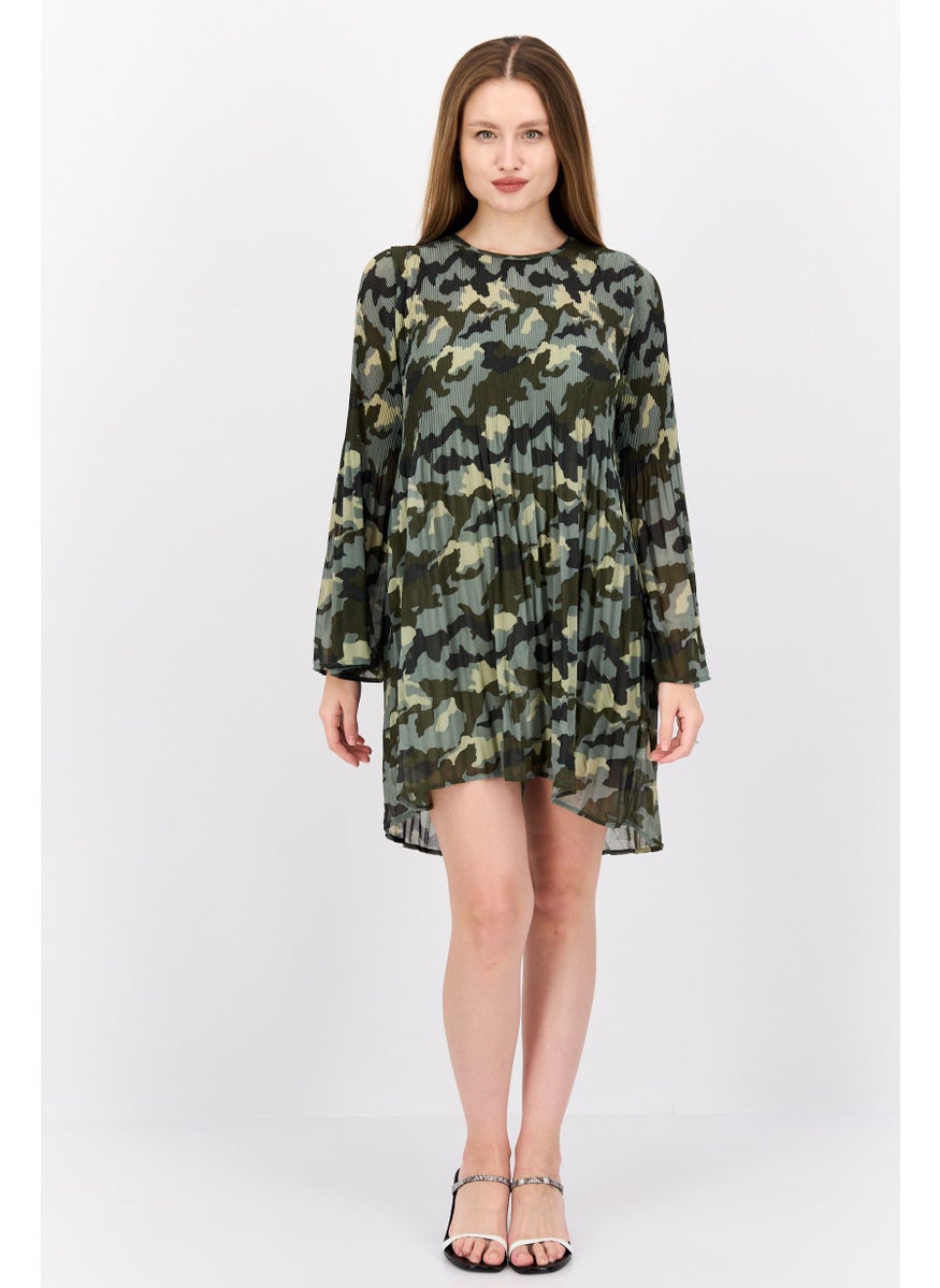 Pepe Jeans Women Camo Mini Dress, Sage Green Combo  - Image 2
