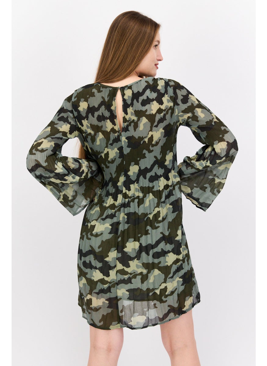 Pepe Jeans Women Camo Mini Dress, Sage Green Combo  - Image 3