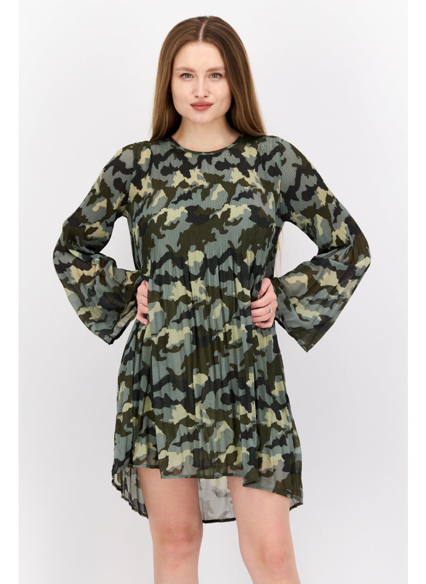 Pepe Jeans Women Camo Mini Dress, Sage Green Combo  - Image 1