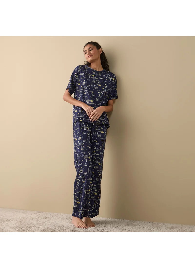 فاف Printed Short Sleeves T-shirt and Pyjama Set