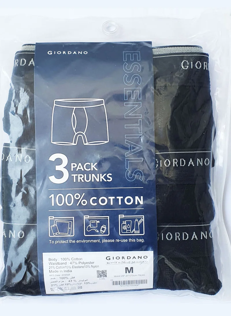 GIORDANO Men's Cotton Rib Regular Trunks 3-Pack