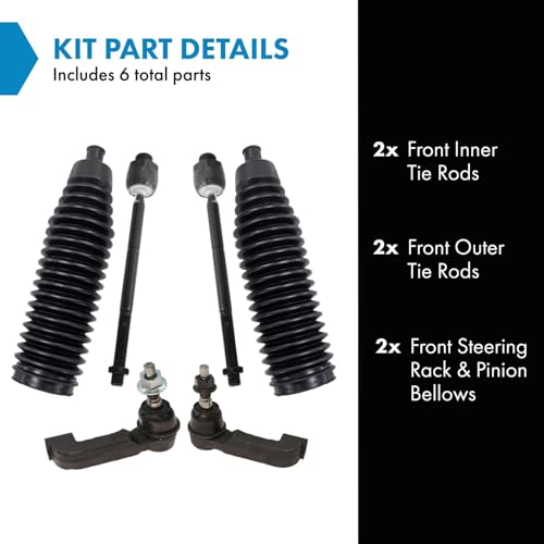 TRQ Front Driver & Passenger Side Inner & Outer Steering Kit Steering Rack & Pinion Bellow Tie Rod Compatible with 2002-2004 Jeep Liberty - Image 2