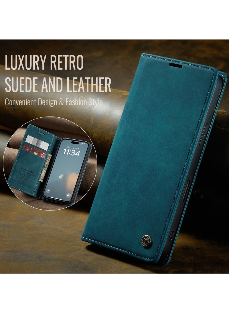 ICARLUS For iPhone 16 Pro Max Case Card Holder Stand Leather Phone Cover - Blue  - Image 3