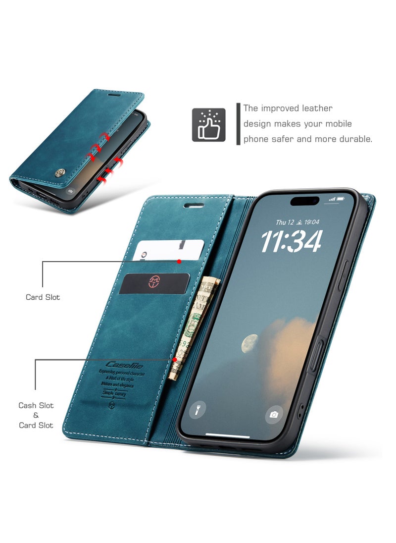 ICARLUS For iPhone 16 Pro Max Case Card Holder Stand Leather Phone Cover - Blue  - Image 5