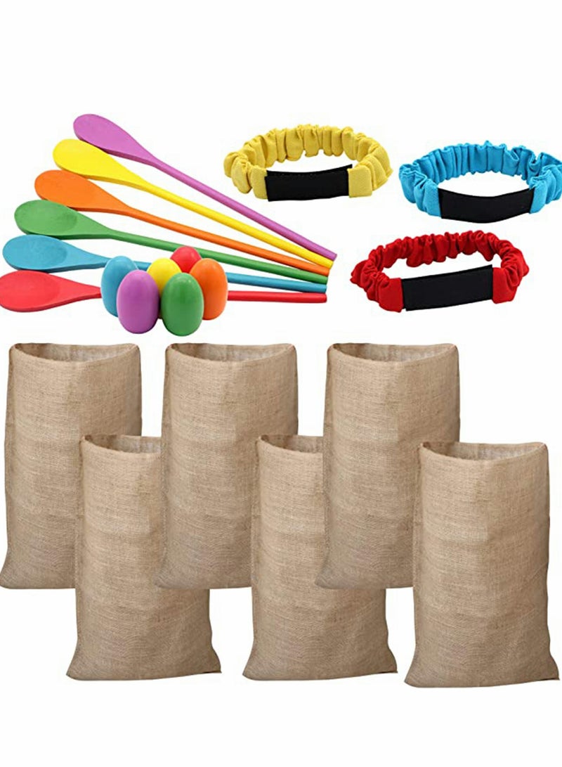 6 Player Outdoor Carnival Games Set - Potato Sack Race Bags, Egg Spoon Race, Legged Relay Race - Birthday Party Lawn Games - Image 2