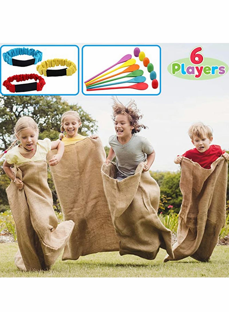 6 Player Outdoor Carnival Games Set - Potato Sack Race Bags, Egg Spoon Race, Legged Relay Race - Birthday Party Lawn Games - Image 1