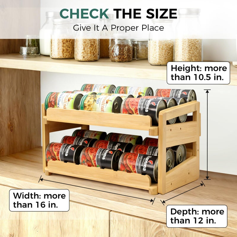 MinBoo Adjustable Can Organizer Rack, Two Tier Bamboo Stackable FIFO Cans Dispenser, Modern Style, Countertop, Assembly Required, Anti Shedding - Image 4