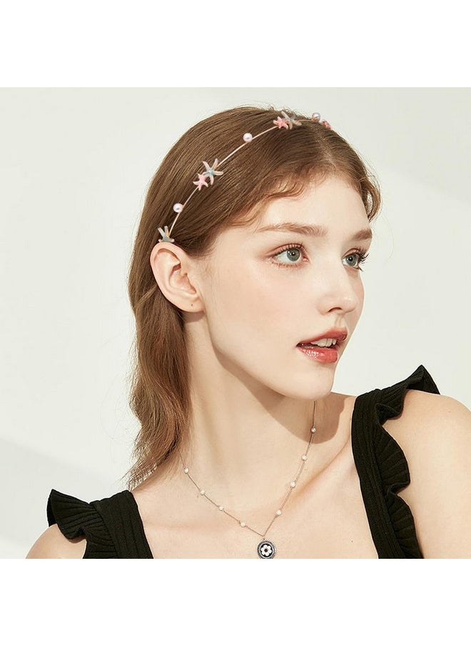 DonLeeving 3 Pack Rhinestone Crystal Starfish Headbands Handmade Pearl Seashell Mermaid Headbands Fashion Beaded Headbands Gold Metal Headbands Headdress Hair Accessories For Girls Women Teens  - Image 3