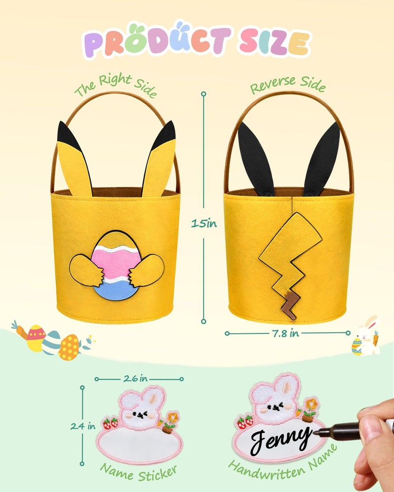 JMHACHY Cute Themed Easter Basket - Large Empty Felt Basket with Handle and Detachable Ears, Personalized Name Tag Patch, Perfect for Kids, Boys, Girls in Easter Egg Hunts and Gifts, Cute Bunny - Image 2