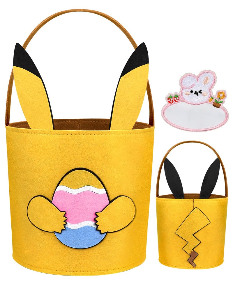 JMHACHY Cute Themed Easter Basket - Large Empty Felt Basket with Handle and Detachable Ears, Personalized Name Tag Patch, Perfect for Kids, Boys, Girls in Easter Egg Hunts and Gifts, Cute Bunny - Image 1