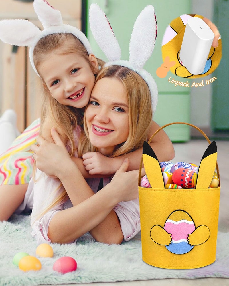 JMHACHY Cute Themed Easter Basket - Large Empty Felt Basket with Handle and Detachable Ears, Personalized Name Tag Patch, Perfect for Kids, Boys, Girls in Easter Egg Hunts and Gifts, Cute Bunny - Image 4
