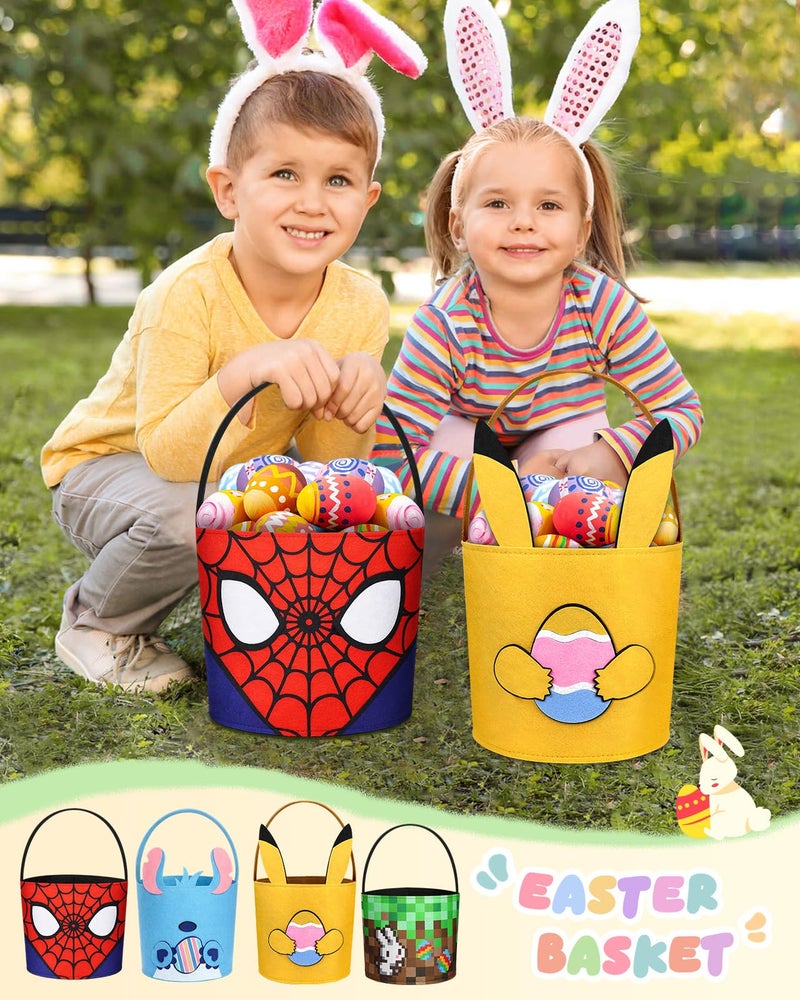 JMHACHY Cute Themed Easter Basket - Large Empty Felt Basket with Handle and Detachable Ears, Personalized Name Tag Patch, Perfect for Kids, Boys, Girls in Easter Egg Hunts and Gifts, Cute Bunny - Image 5