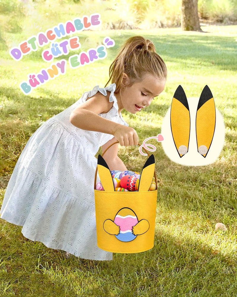 JMHACHY Cute Themed Easter Basket - Large Empty Felt Basket with Handle and Detachable Ears, Personalized Name Tag Patch, Perfect for Kids, Boys, Girls in Easter Egg Hunts and Gifts, Cute Bunny - Image 3