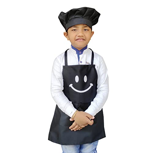 Switchon Polyester Waterproof Adjustable Kids Multi purpose Cooking Apron with a chef cap School Apron - Proudly made in india (Black, 6Yrs to 11 Yrs) - Image 1