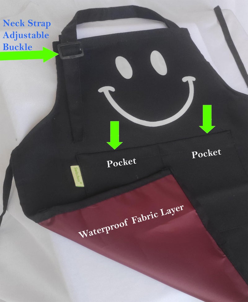 Switchon Polyester Waterproof Adjustable Kids Multi purpose Cooking Apron with a chef cap School Apron - Proudly made in india (Black, 6Yrs to 11 Yrs) - Image 3