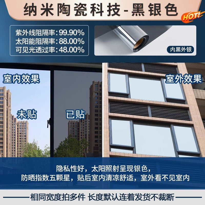 One-Way Perspective Insulation Film – Blackout Sunscreen Glass Sticker for Living Room - Image 1