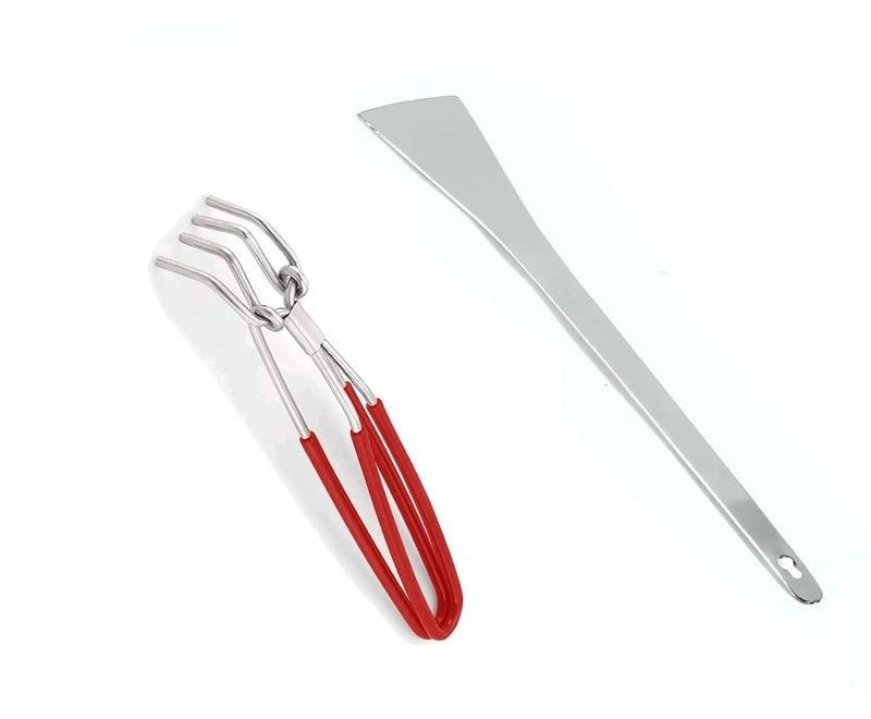 faas 1 PS Steel Andra Palta/Turners for Dosa,Egg &1 PS Stainless Steel Pakkad/Silicone Grip - Image 1