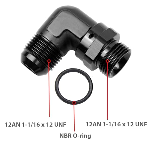 KRD PERFORMANCE High Flow Radius 90 Degree Aluminum 12 AN Male Flare to 12AN Male Swivel Fitting Adapter With AN12 O ring ORB Port Black - Image 3