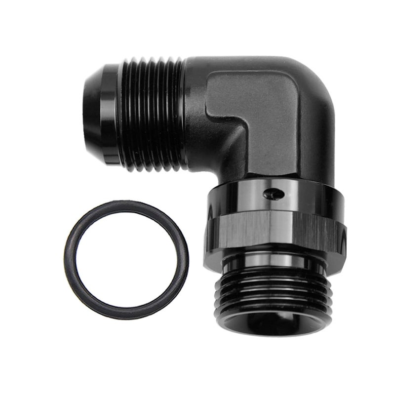 KRD PERFORMANCE High Flow Radius 90 Degree Aluminum 12 AN Male Flare to 12AN Male Swivel Fitting Adapter With AN12 O ring ORB Port Black - Image 2