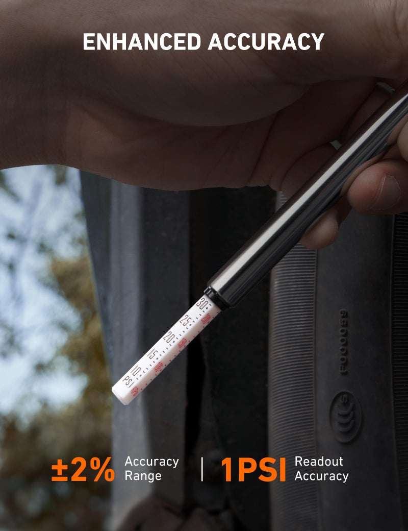 AstroAI Pencil Tire Pressure Gauge 2 Pack (10-75PSI, Â±2% Span), Air Pressure Gauge for Tires, Stainless Steel Body, and Metal Made Nozzle 3 Measurements for Cars, Bikes, Vehicles - Image 2