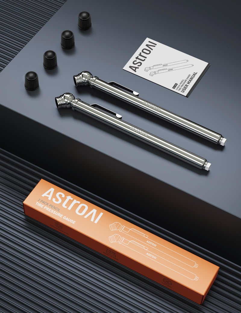 AstroAI Pencil Tire Pressure Gauge 2 Pack (10-75PSI, Â±2% Span), Air Pressure Gauge for Tires, Stainless Steel Body, and Metal Made Nozzle 3 Measurements for Cars, Bikes, Vehicles - Image 5