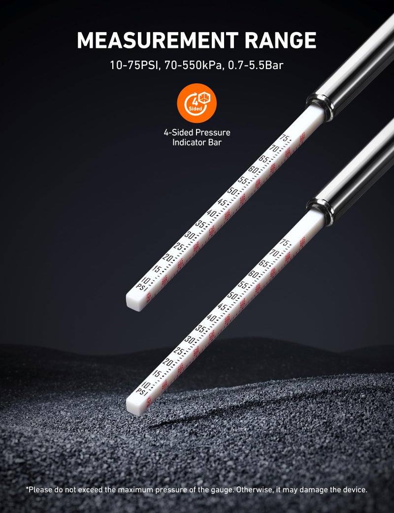 AstroAI Pencil Tire Pressure Gauge 2 Pack (10-75PSI, Â±2% Span), Air Pressure Gauge for Tires, Stainless Steel Body, and Metal Made Nozzle 3 Measurements for Cars, Bikes, Vehicles - Image 3