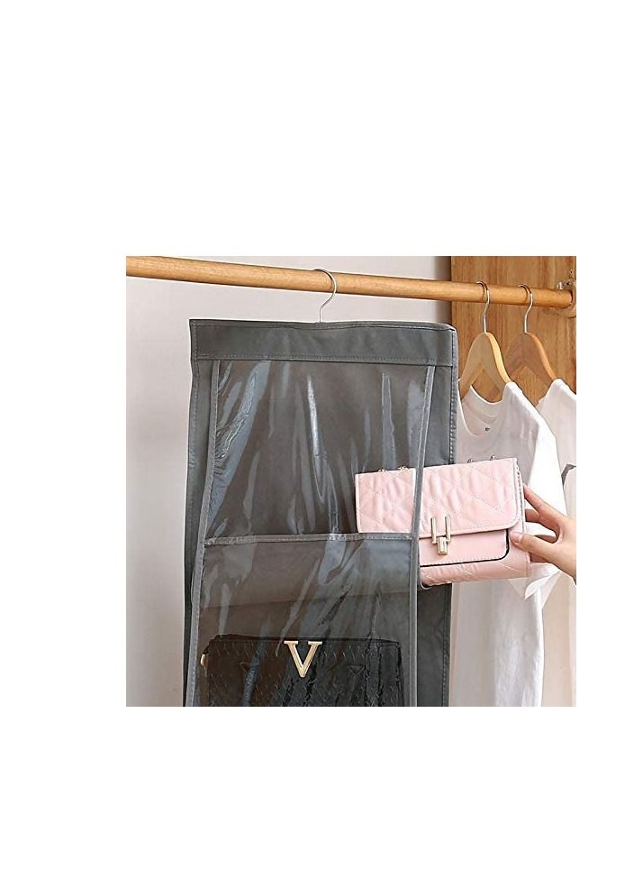 Hanging Storage Bag - Detachable Hanging Handbag Wallet Storage Rack,6 Grids Non-woven Space Saving Wallet Organizer Bag--Grey  - Image 2