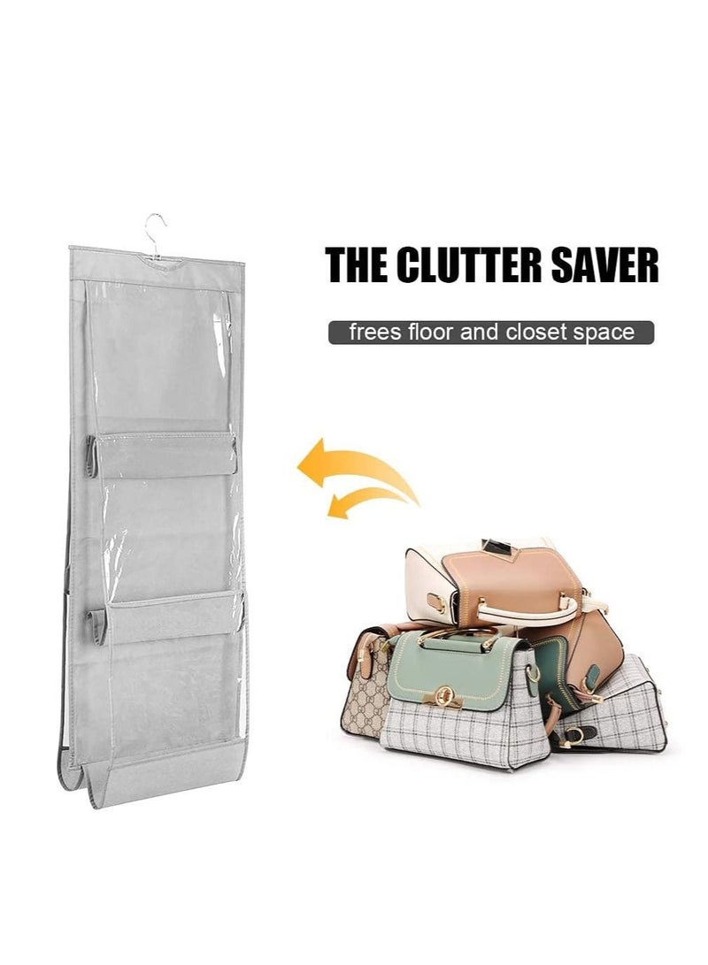 Hanging Storage Bag - Detachable Hanging Handbag Wallet Storage Rack,6 Grids Non-woven Space Saving Wallet Organizer Bag--Grey  - Image 3