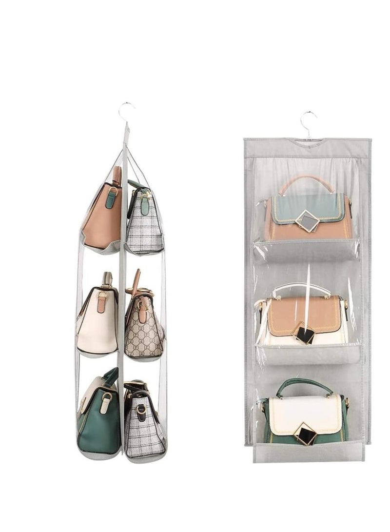 Hanging Storage Bag - Detachable Hanging Handbag Wallet Storage Rack,6 Grids Non-woven Space Saving Wallet Organizer Bag--Grey  - Image 4
