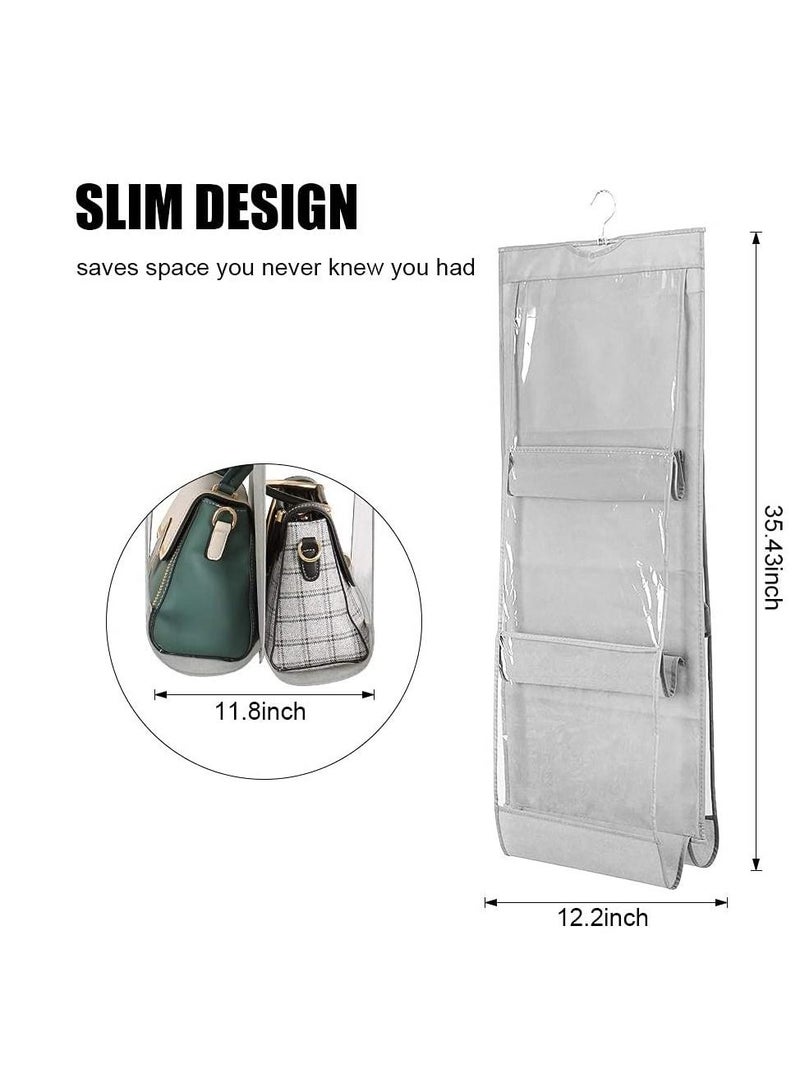 Hanging Storage Bag - Detachable Hanging Handbag Wallet Storage Rack,6 Grids Non-woven Space Saving Wallet Organizer Bag--Grey  - Image 5