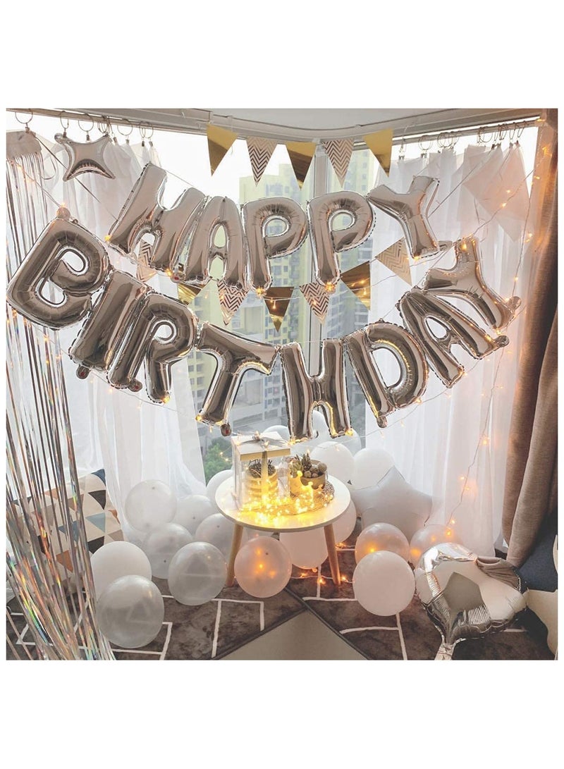 مارك لافتة بالونات عيد ميلاد SilverHappy [16 بوصة] - لافتة حروف عيد ميلاد من رقائق المايلر لتزيين حفلات الأطفال والكبار - Image 4