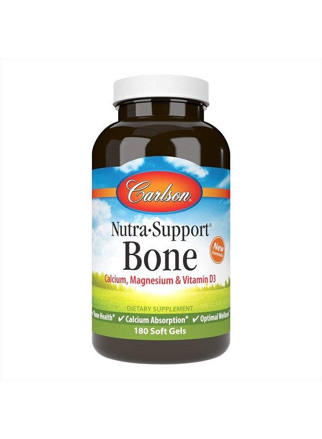 Carlson Nutra-Support Bone, Calcium, Magnesium & Vitamin D3, Bone Health, Calcium Absorption & Optimal Wellness, 180 Softgels - Image 1