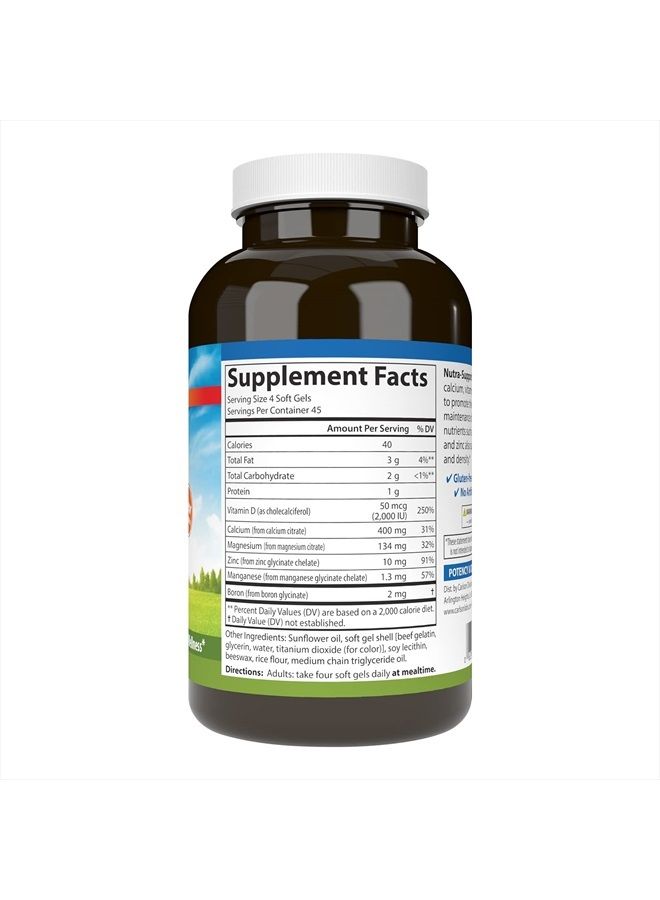 Carlson Nutra-Support Bone, Calcium, Magnesium & Vitamin D3, Bone Health, Calcium Absorption & Optimal Wellness, 180 Softgels - Image 2