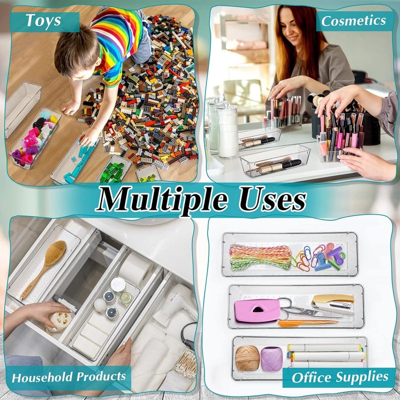 Golden bird 6 Pcs Desk Drawer Outside, Transparent Organizer Trays Bathroom Drawer Tray Dividers Plastic Vanity Organizers Storage Bins For Makeup Dresser Kitchen Office (Clear, 6" X 9") - Image 4