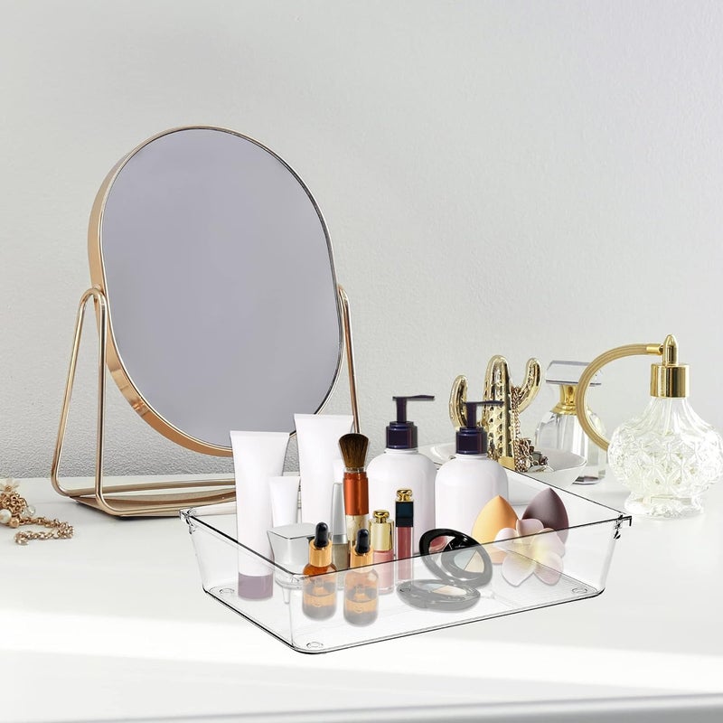 Golden bird 6 Pcs Desk Drawer Outside, Transparent Organizer Trays Bathroom Drawer Tray Dividers Plastic Vanity Organizers Storage Bins For Makeup Dresser Kitchen Office (Clear, 6" X 9") - Image 3